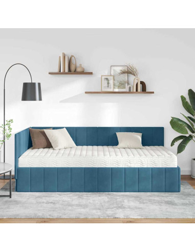 Cornice del letto ad angolo Blu 90 x 190 cm Velluto