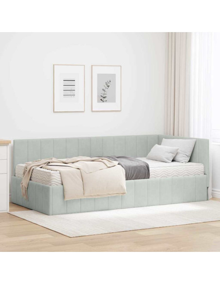 Cornice del letto ad angolo Grigio chiaro 90 x 190 cm Velluto