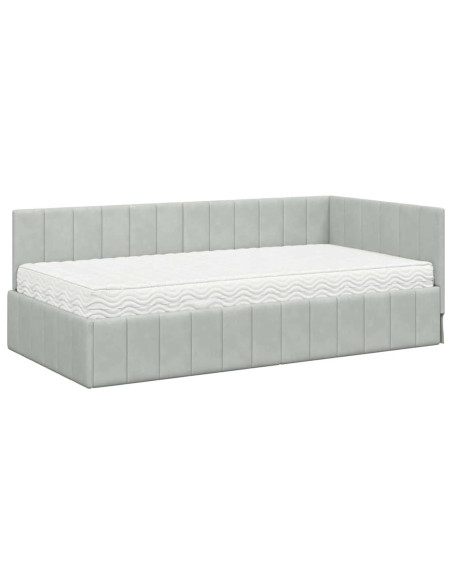 Cornice del letto ad angolo Grigio chiaro 90 x 190 cm Velluto