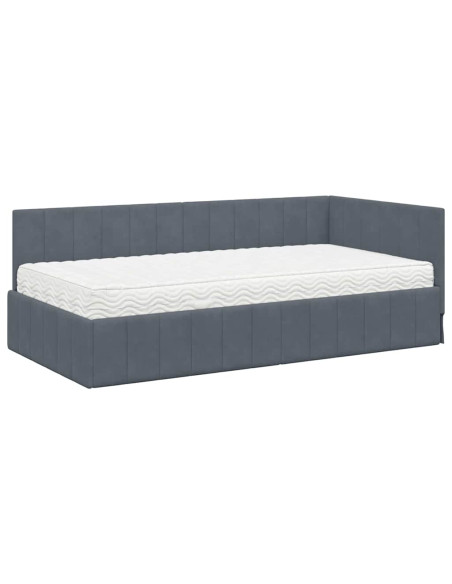 Cornice del letto ad angolo Grigio scuro 90 x 190 cm Velluto
