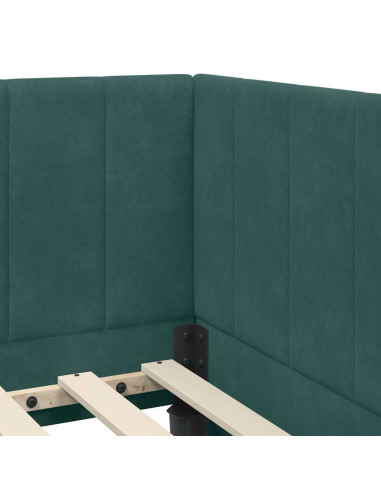Cornice del letto ad angolo Verde scuro 90 x 190 cm Velluto