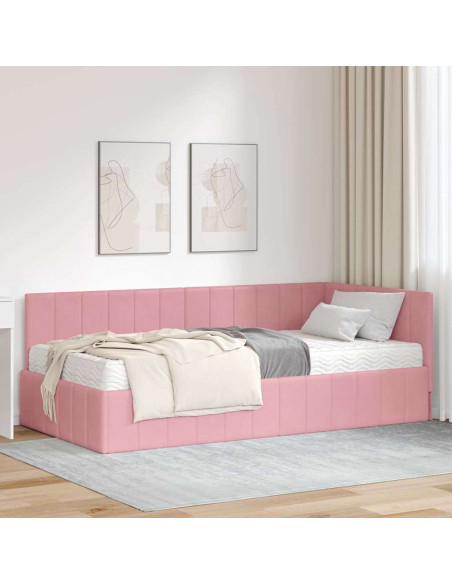 Cornice del letto ad angolo Rosa 90 x 190 cm Velluto