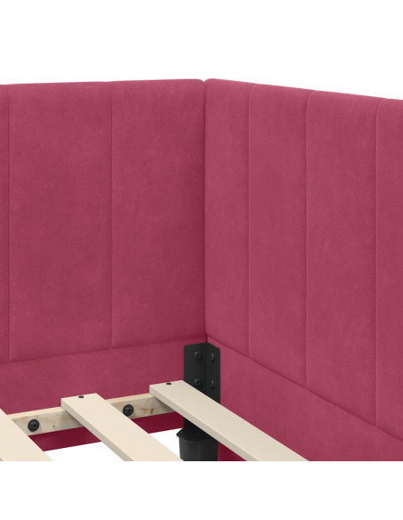 Cornice del letto ad angolo Rosso vino 90 x 190 cm Velluto