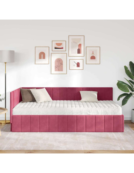 Cornice del letto ad angolo Rosso vino 90 x 190 cm Velluto