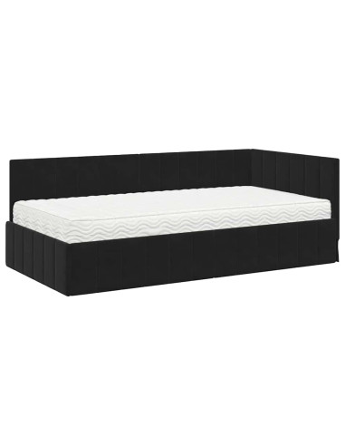 Cornice del letto ad angolo Nero 90 x 190 cm Velluto