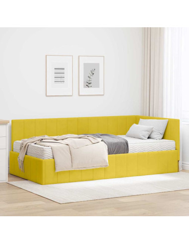 Cornice del letto ad angolo Giallo 90 x 190 cm Velluto