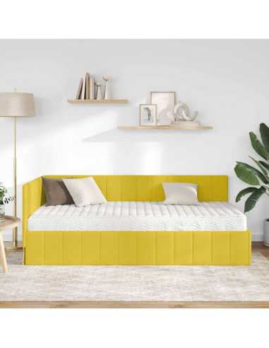 Cornice del letto ad angolo Giallo 90 x 190 cm Velluto