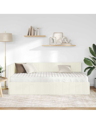 Cornice del letto ad angolo Crema 90 x 190 cm Velluto