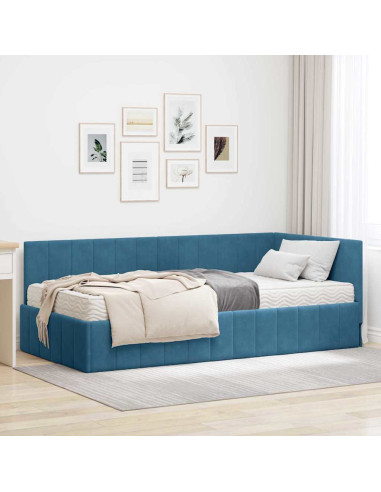 Cornice del letto ad angolo Blu 90 x 200 cm Velluto