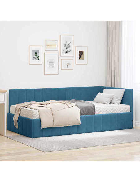 Cornice del letto ad angolo Blu 90 x 200 cm Velluto