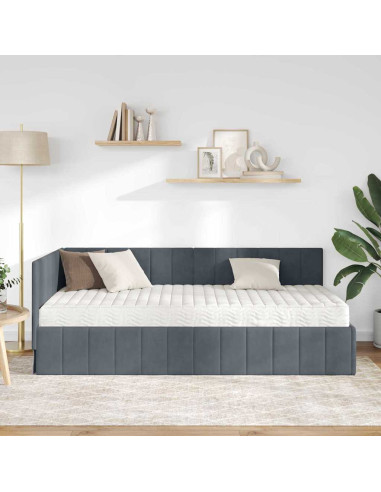 Cornice del letto ad angolo Grigio scuro 90 x 200 cm Velluto