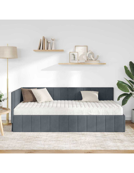 Cornice del letto ad angolo Grigio scuro 90 x 200 cm Velluto