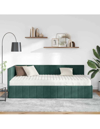 Cornice del letto ad angolo Verde scuro 90 x 200 cm Velluto