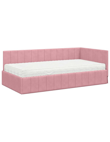 Cornice del letto ad angolo Rosa 90 x 200 cm Velluto