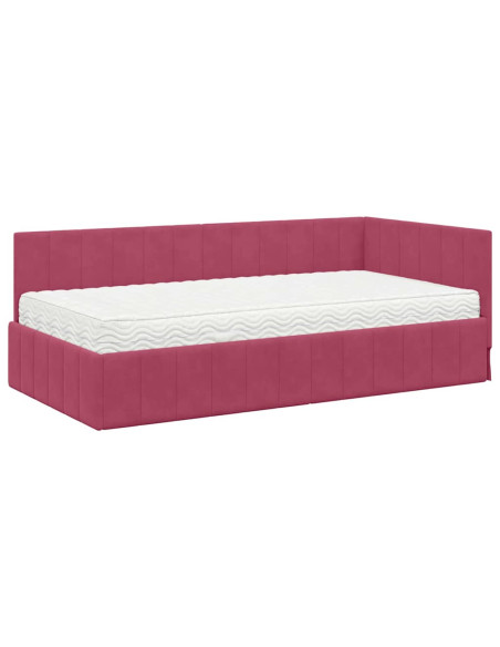 Cornice del letto ad angolo Rosso vino 90 x 200 cm Velluto