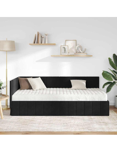 Cornice del letto ad angolo Nero 90 x 200 cm Velluto