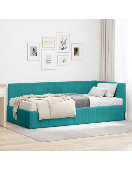 Cornice del letto ad angolo Turchese 90 x 200 cm Velluto