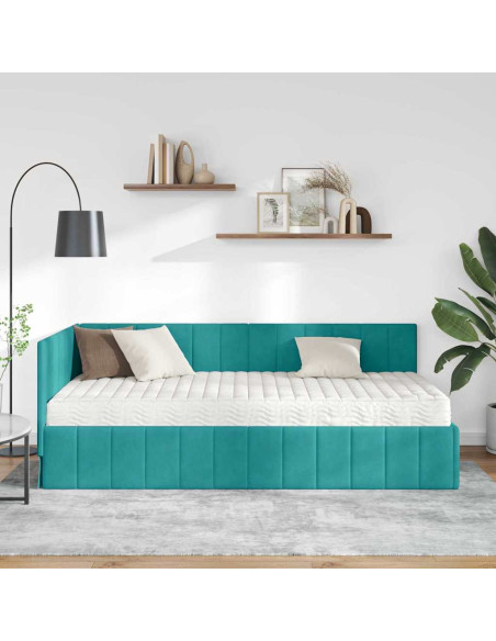 Cornice del letto ad angolo Turchese 90 x 200 cm Velluto