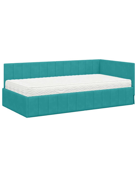 Cornice del letto ad angolo Turchese 90 x 200 cm Velluto