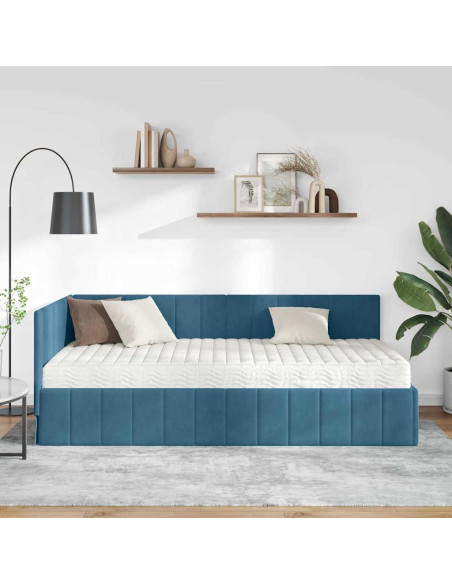 Cornice del letto ad angolo Blu 100 x 200 cm Velluto