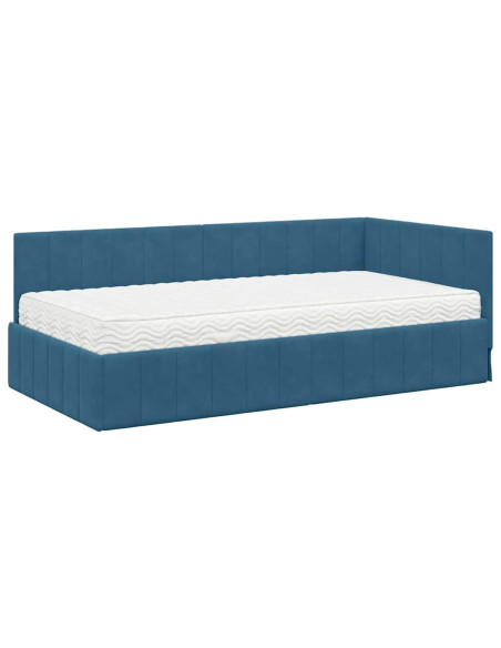 Cornice del letto ad angolo Blu 100 x 200 cm Velluto