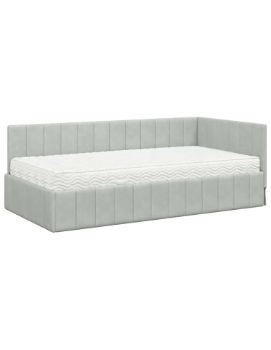 Cornice del letto ad angolo Grigio chiaro 100 x 200 cm Velluto