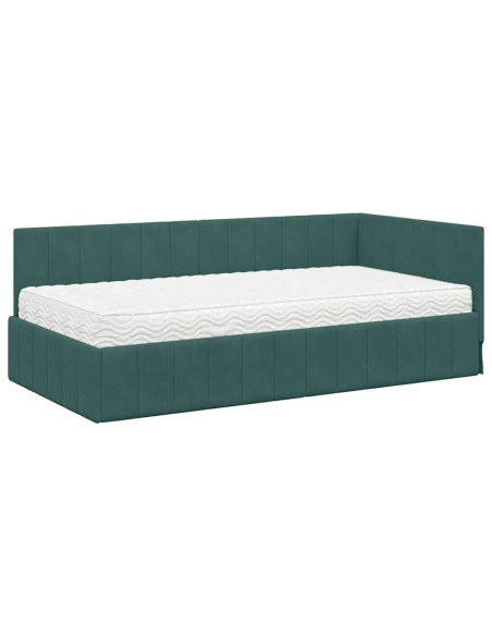 Cornice del letto ad angolo Verde scuro 100 x 200 cm Velluto