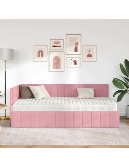 Cornice del letto ad angolo Rosa 100 x 200 cm Velluto