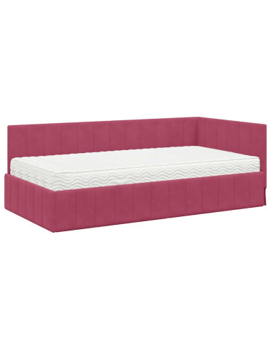 Cornice del letto ad angolo Rosso vino 100 x 200 cm Velluto