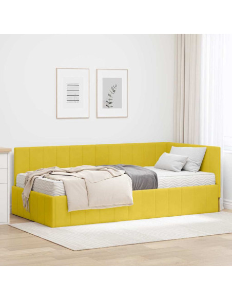 Cornice del letto ad angolo Giallo 100 x 200 cm Velluto
