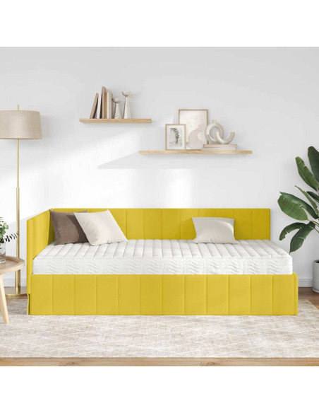 Cornice del letto ad angolo Giallo 100 x 200 cm Velluto