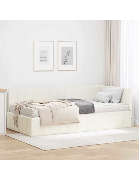 Cornice del letto ad angolo Crema 100 x 200 cm Velluto