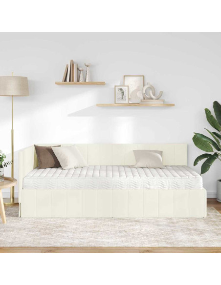 Struttura Letto Angolare con Materasso 2 pz Crema Velluto