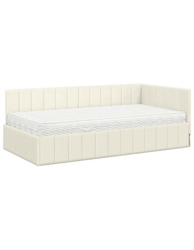 Struttura Letto Angolare con Materasso 2 pz Crema Velluto