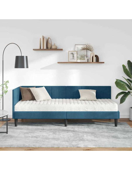 Cornice del letto ad angolo Blu 80 x 200 cm Velluto