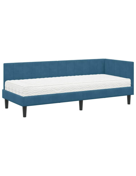 Cornice del letto ad angolo Blu 80 x 200 cm Velluto