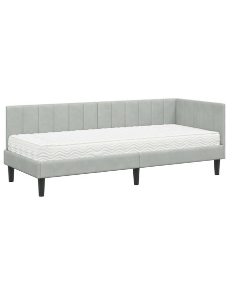 Cornice del letto ad angolo Grigio chiaro 80 x 200 cm Velluto