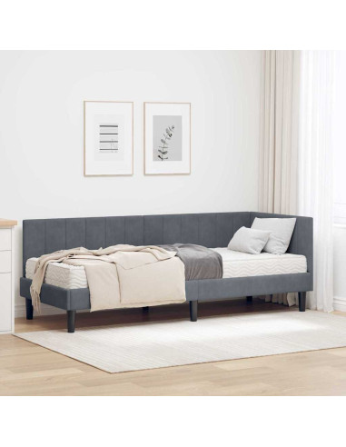 Cornice del letto ad angolo Grigio scuro 80 x 200 cm Velluto