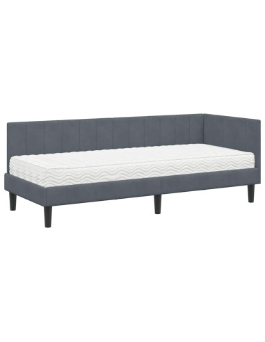 Cornice del letto ad angolo Grigio scuro 80 x 200 cm Velluto