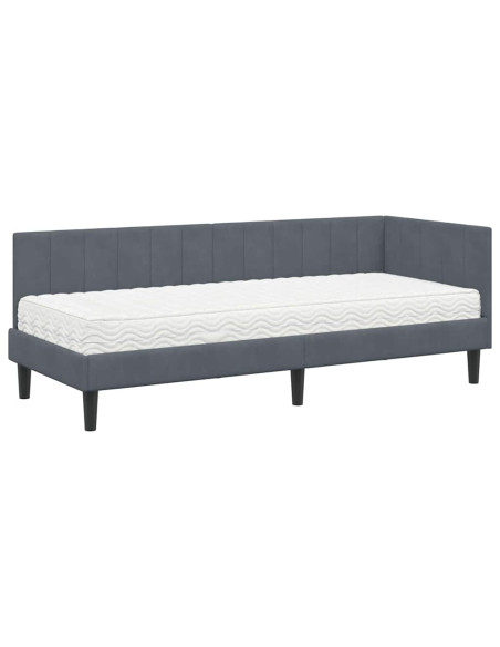 Cornice del letto ad angolo Grigio scuro 80 x 200 cm Velluto