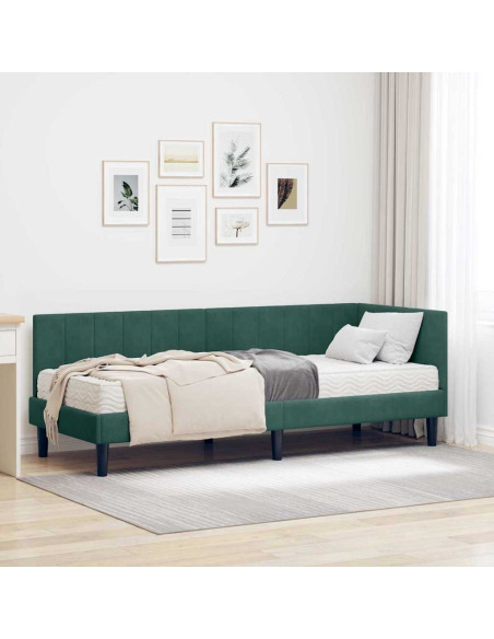 Cornice del letto ad angolo Verde scuro 80 x 200 cm Velluto