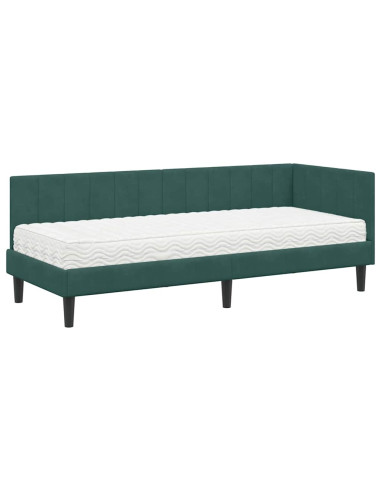 Cornice del letto ad angolo Verde scuro 80 x 200 cm Velluto