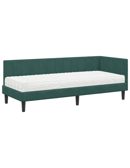 Cornice del letto ad angolo Verde scuro 80 x 200 cm Velluto