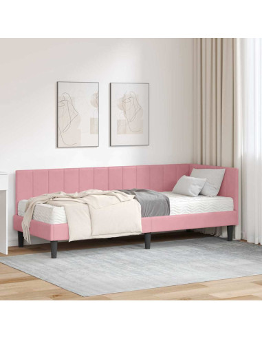 Cornice del letto ad angolo Rosa 80 x 200 cm Velluto