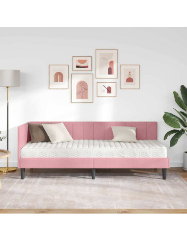 Cornice del letto ad angolo Rosa 80 x 200 cm Velluto