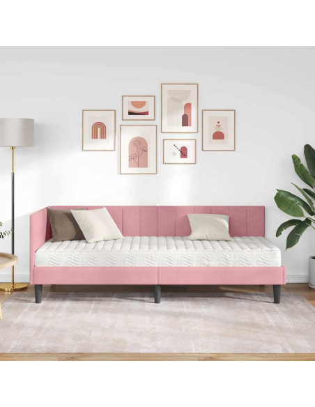 Cornice del letto ad angolo Rosa 80 x 200 cm Velluto