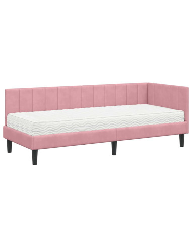Cornice del letto ad angolo Rosa 80 x 200 cm Velluto