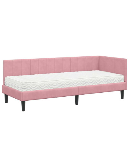 Cornice del letto ad angolo Rosa 80 x 200 cm Velluto