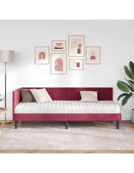 Cornice del letto ad angolo Rosso vino 80 x 200 cm Velluto