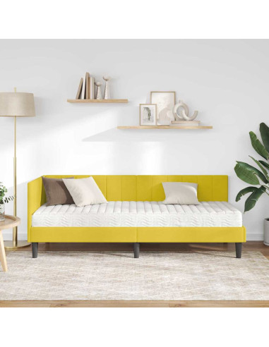 Cornice del letto ad angolo Giallo 80 x 200 cm Velluto